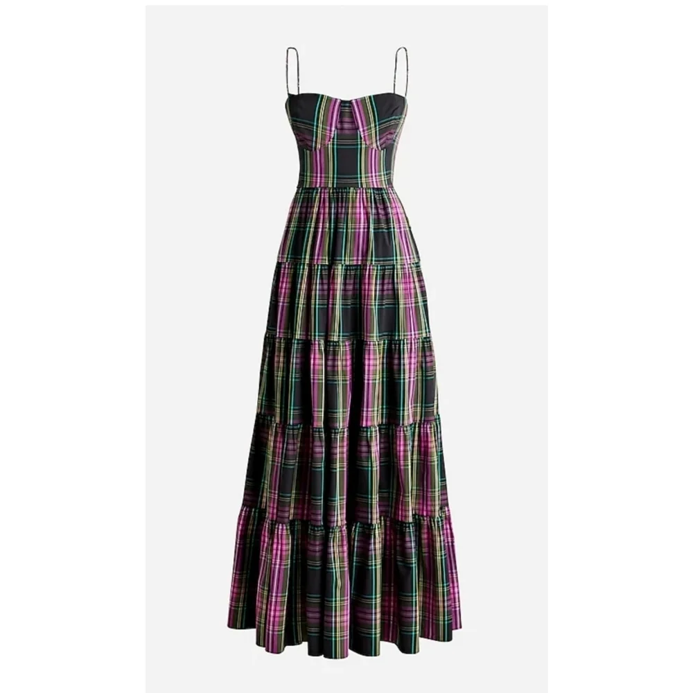 68. J.Crew Tiered taffeta maxi dress in pink Stewart tartan